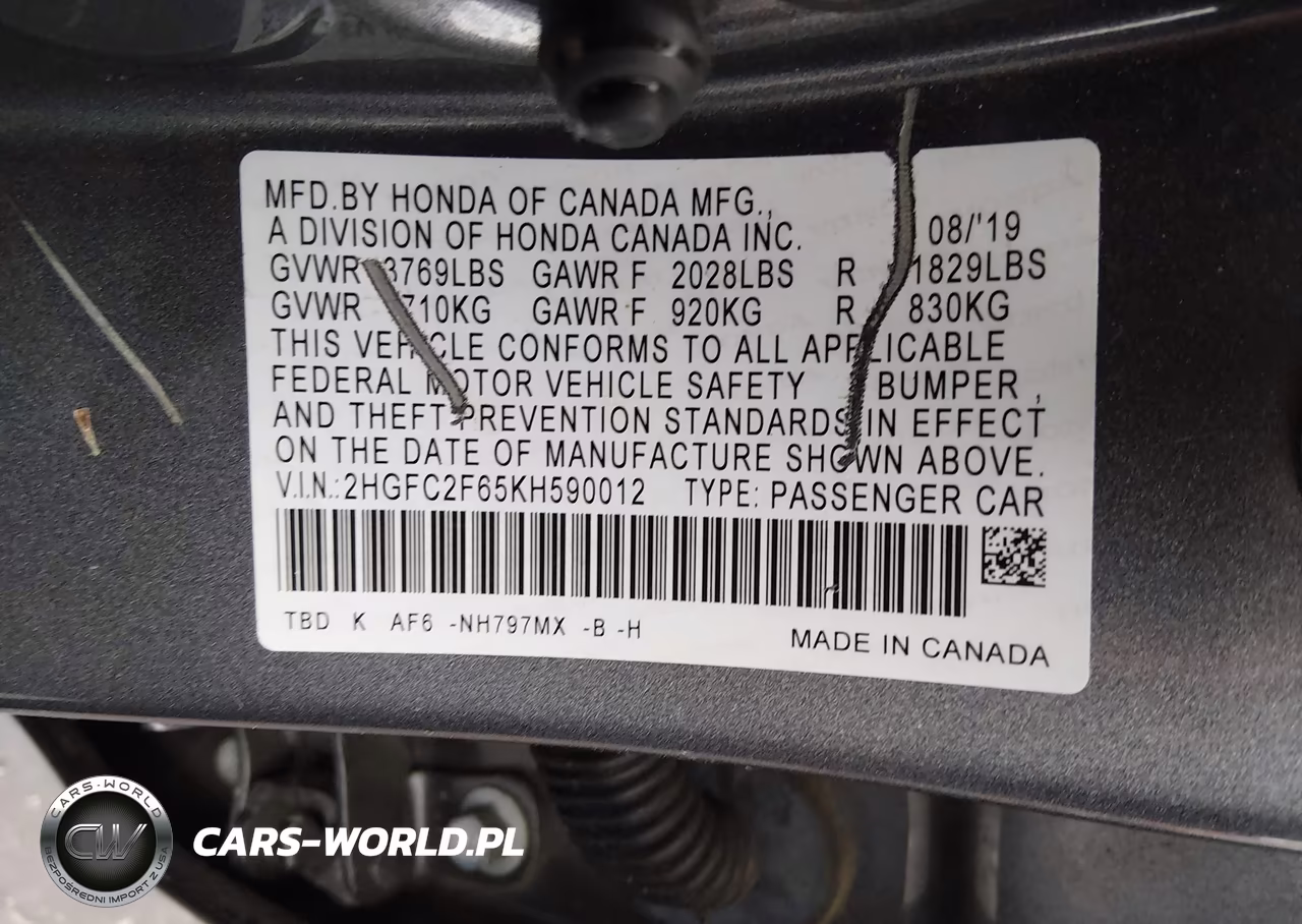 2019 Honda Civic Lx VIN:2HGFC2F65KH590012 - 9