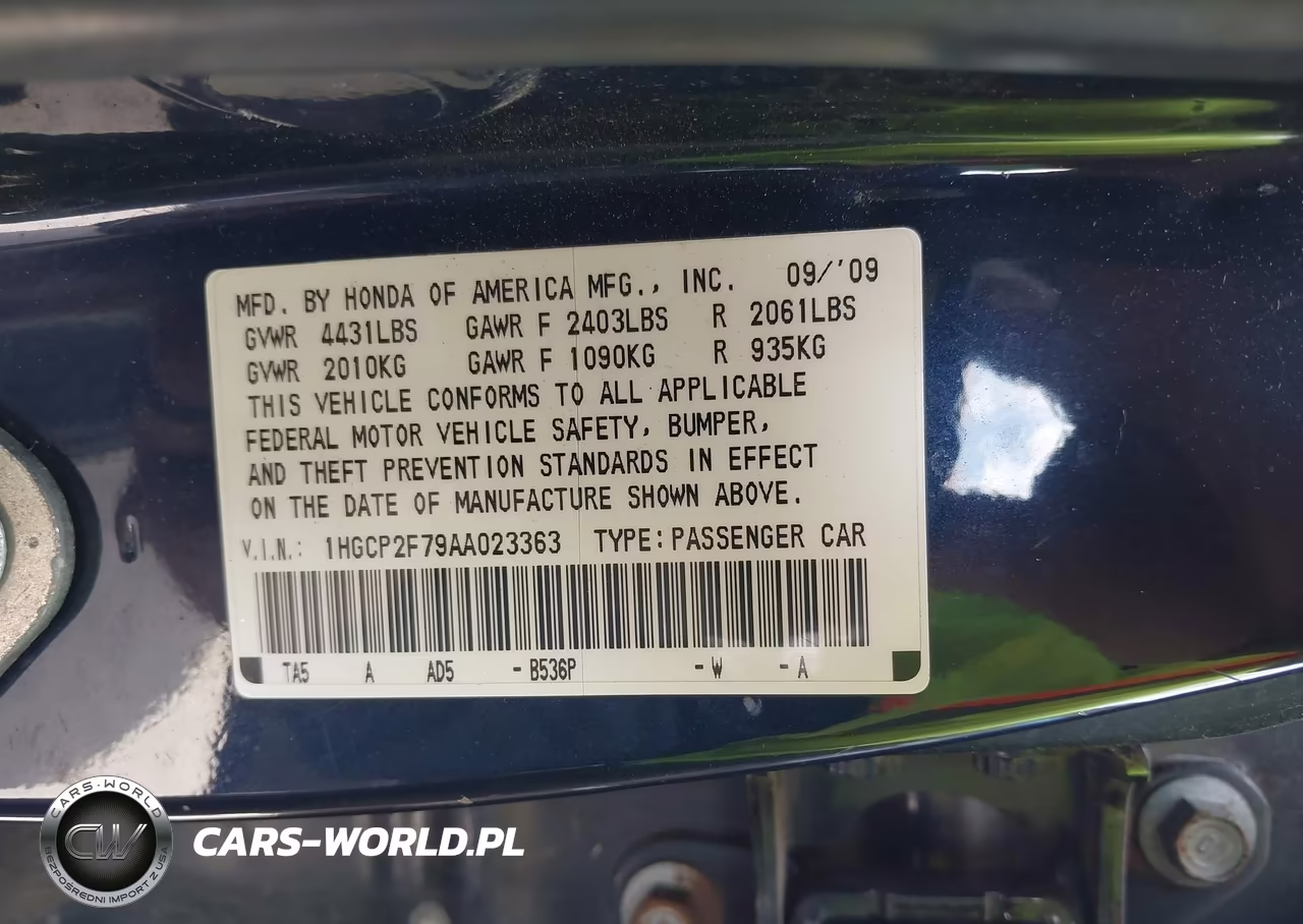 2010 Honda Accord 2.4 Ex VIN:1HGCP2F79AA023363 - 9