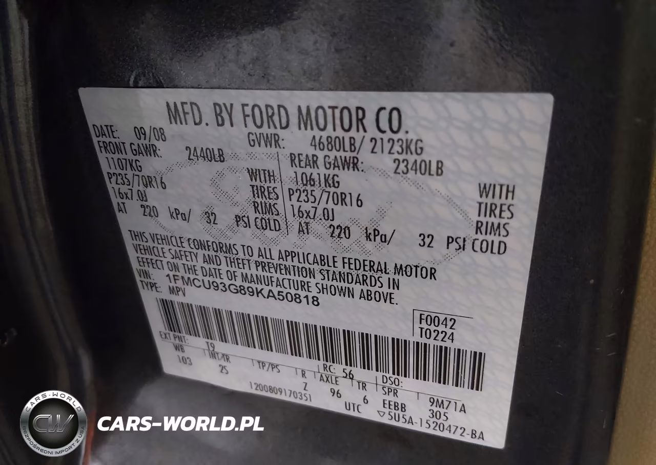 2009 Ford Escape Xlt VIN:1FMCU93G89KA50818 - 9