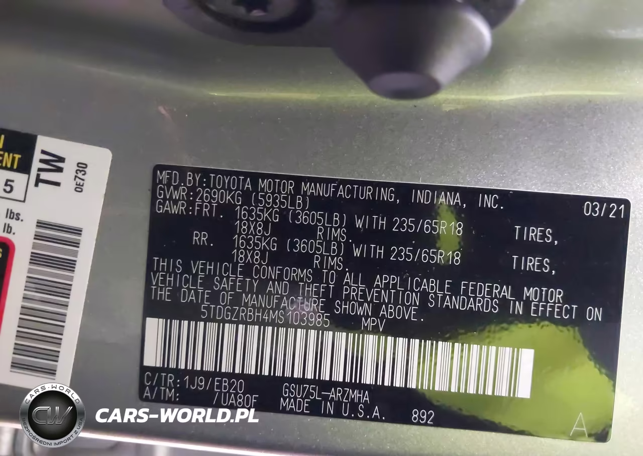2021 Toyota Highlander Xle VIN:5TDGZRBH4MS103985 - 9