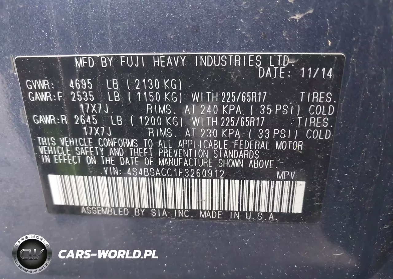 2015 Subaru Outback 2.5I Premium VIN:4S4BSACC1F3260912 - 9