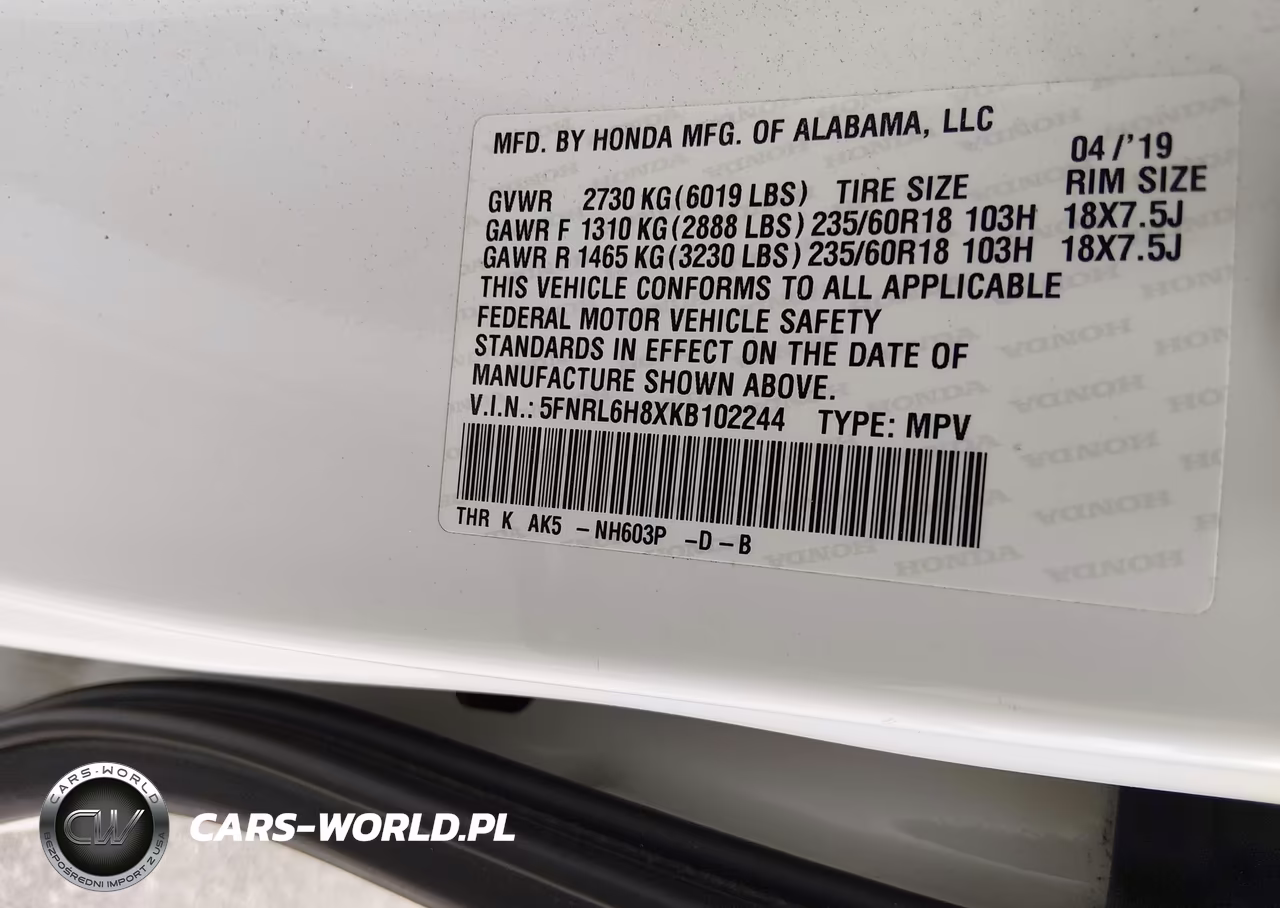 2019 Honda Odyssey Touring VIN:5FNRL6H8XKB102244 - 9
