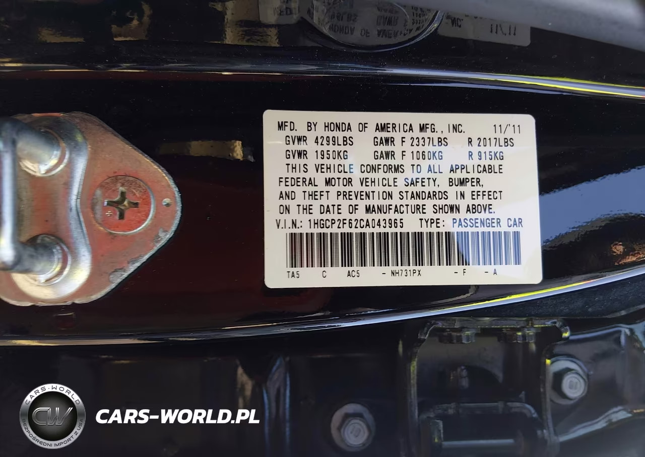2012 Honda Accord 2.4 Se VIN:1HGCP2F62CA043965 - 9