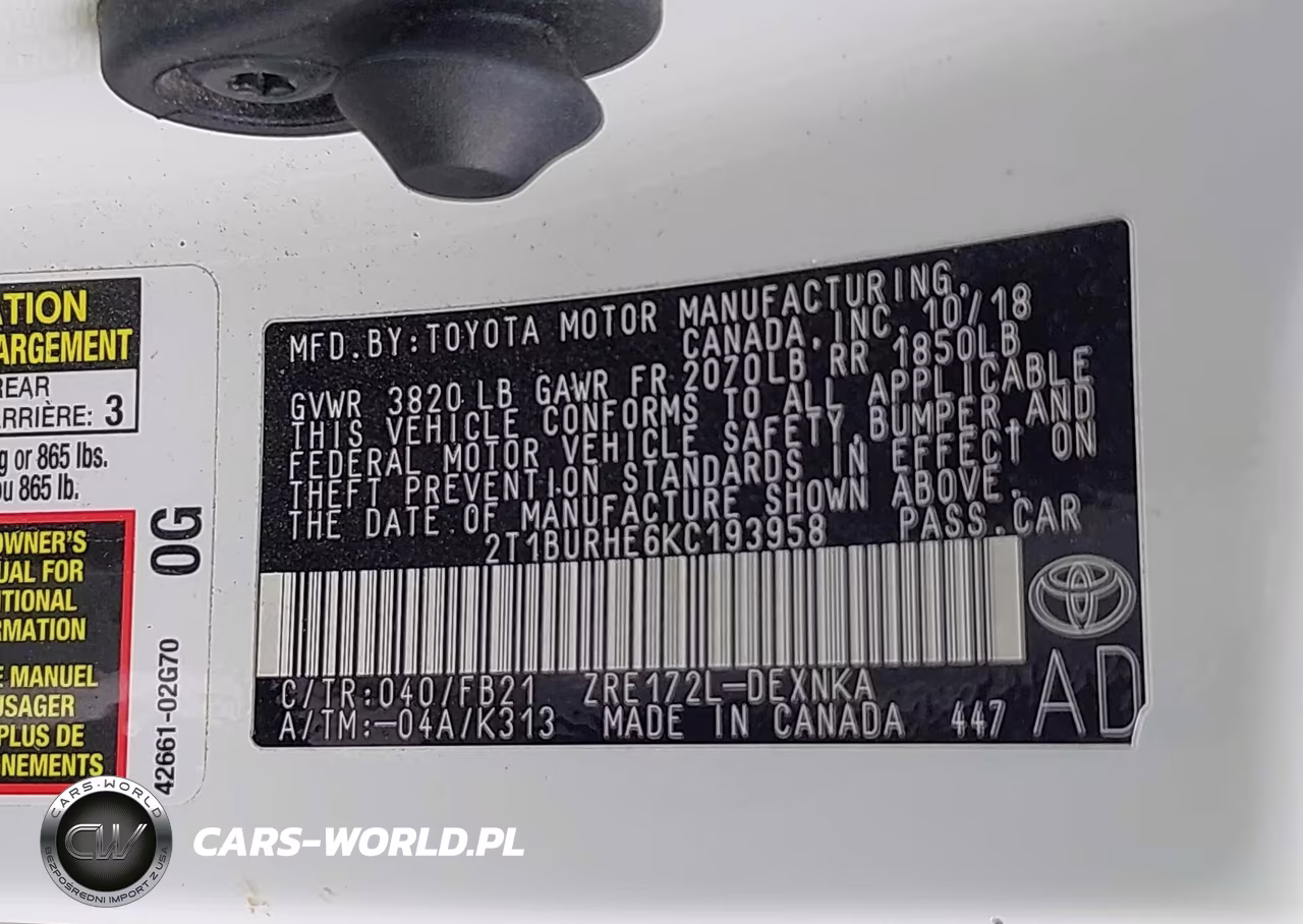2019 Toyota Corolla Le VIN:2T1BURHE6KC193958 - 9