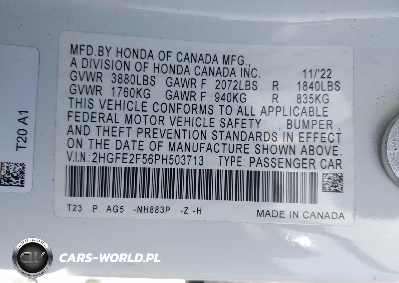 2023 Honda Civic Sport VIN:2HGFE2F56PH503713 - 9