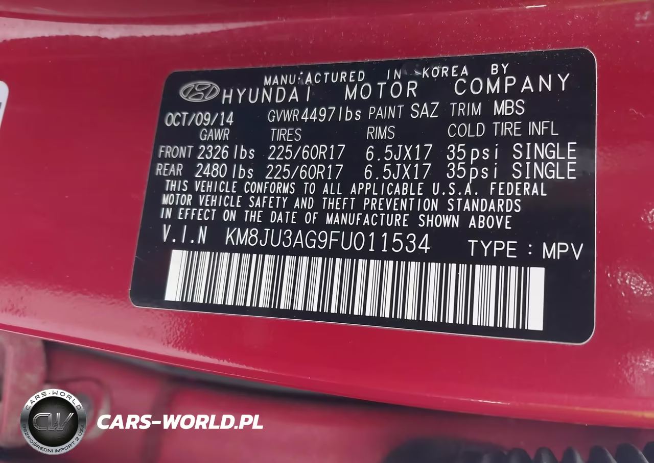 2015 Hyundai Tucson Se VIN:KM8JU3AG9FU011534 - 9