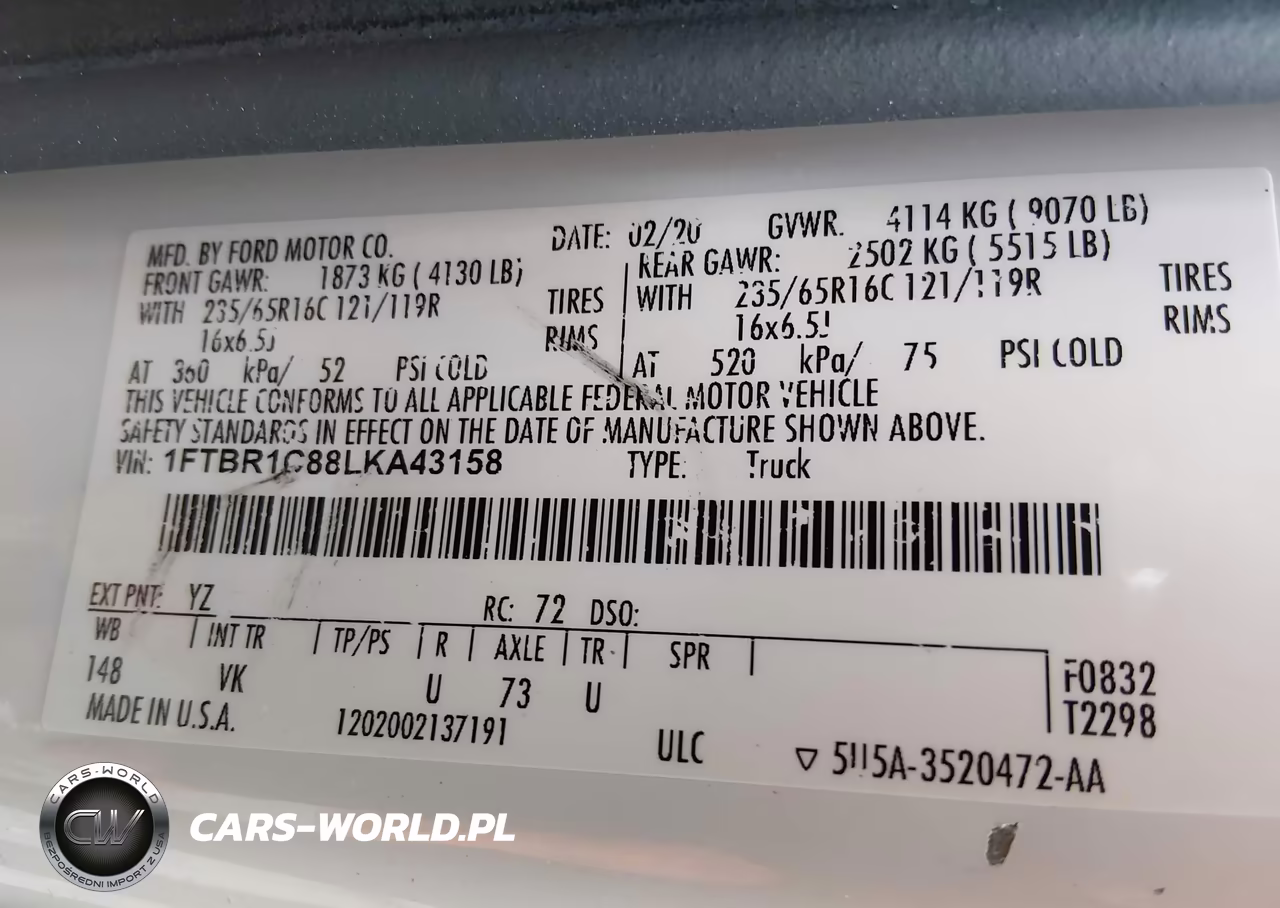 2020 Ford Transit-250 VIN:1FTBR1C88LKA43158 - 9