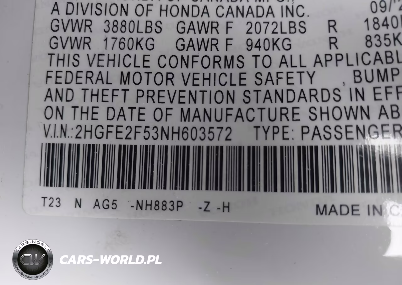 2022 Honda Civic Sport VIN:2HGFE2F53NH603572 - 9