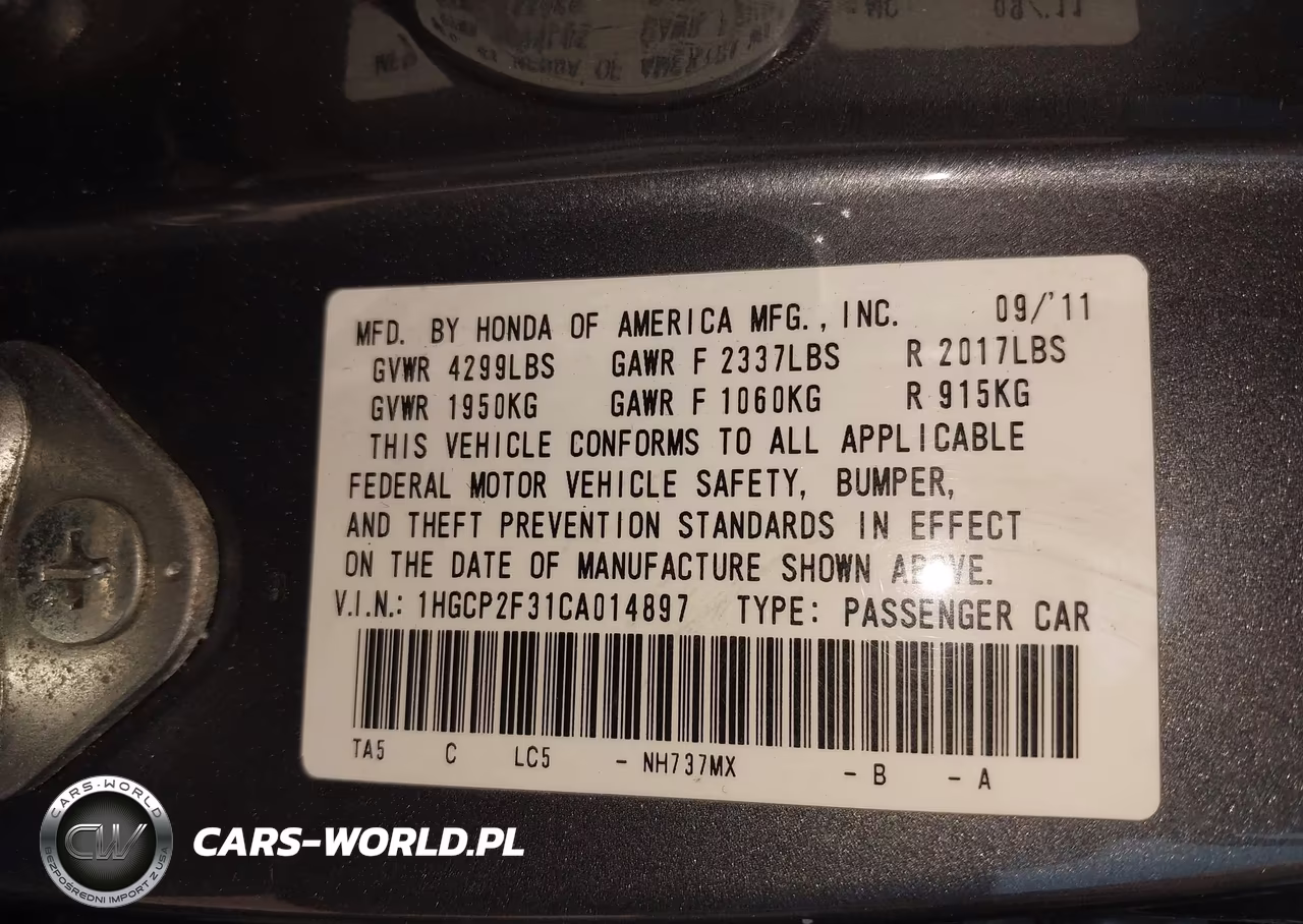 2012 Honda Accord 2.4 Lx VIN:1HGCP2F31CA014897 - 12