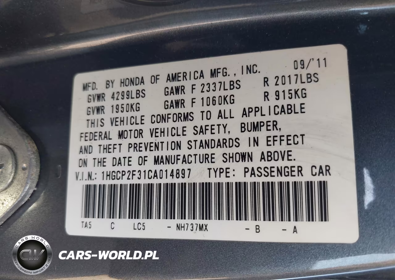 2012 Honda Accord 2.4 Lx VIN:1HGCP2F31CA014897 - 9