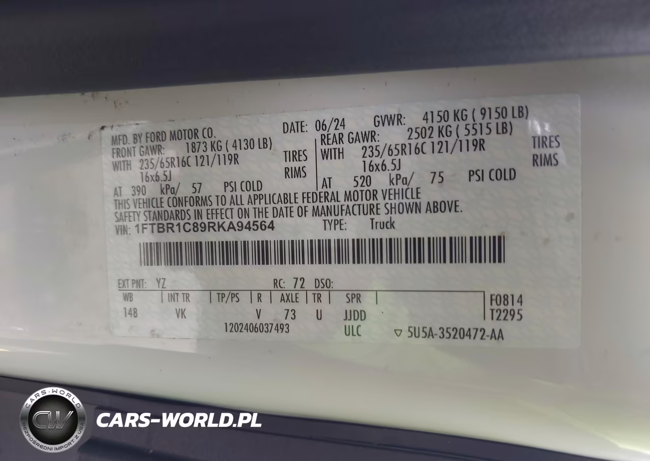 2024 Ford Transit-250 VIN:1FTBR1C89RKA94564 - 9