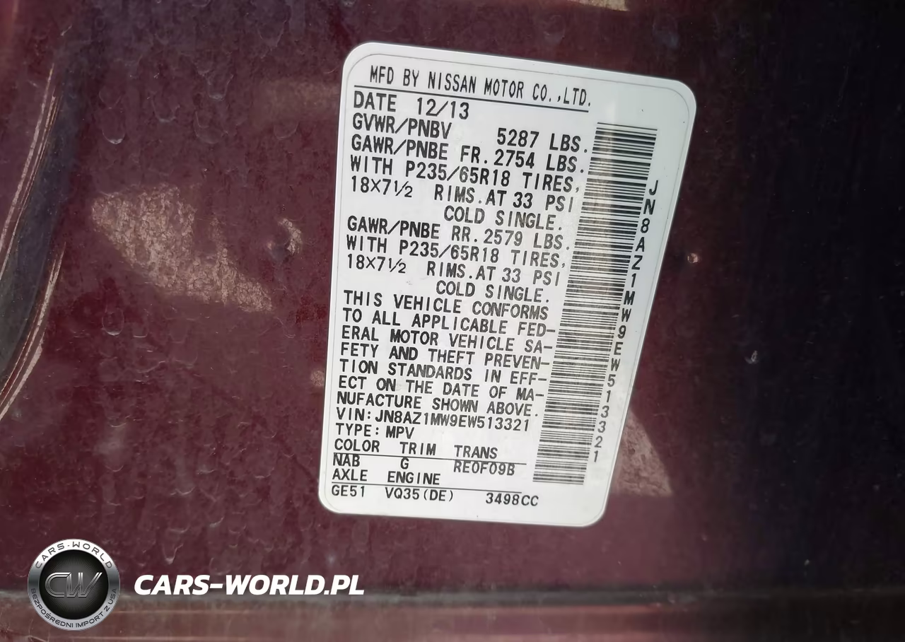 2014 Nissan Murano S VIN:JN8AZ1MW9EW513321 - 9