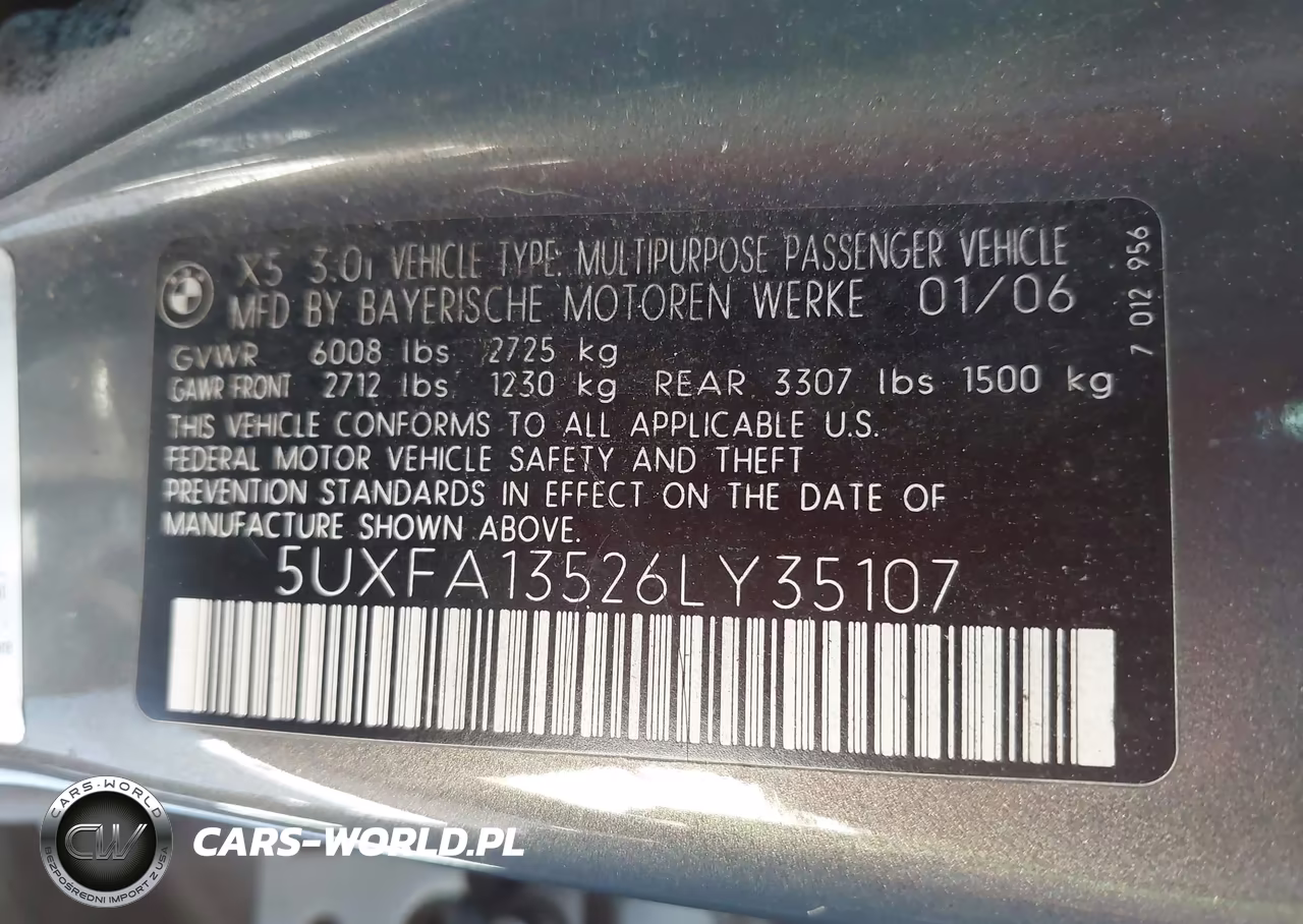 2006 BMW X5 3.0I VIN:5UXFA13526LY35107 - 9