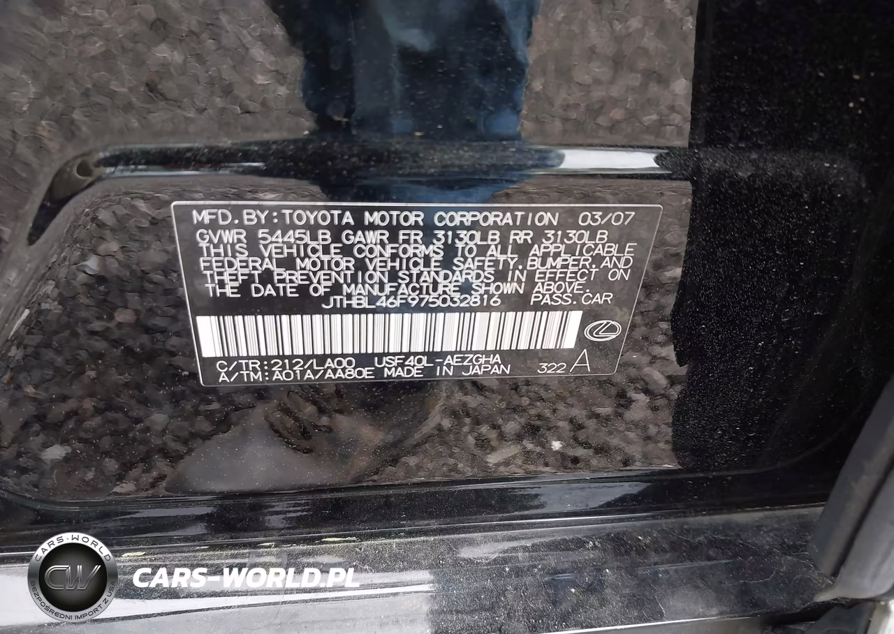 2007 Lexus Ls 460 VIN:JTHBL46F975032816 - 9