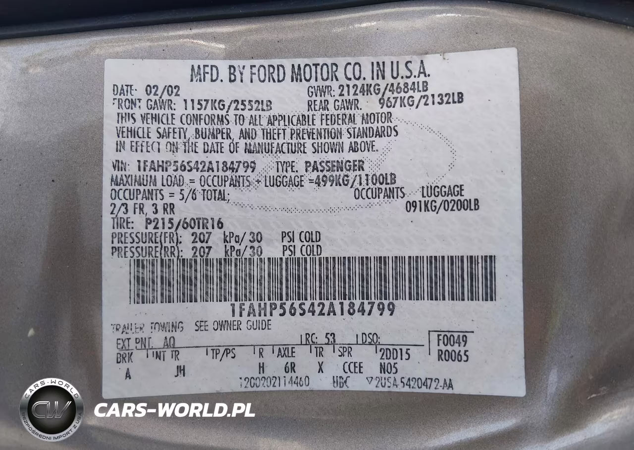 2002 Ford Taurus Sel VIN:1FAHP56S42A184799 - 9