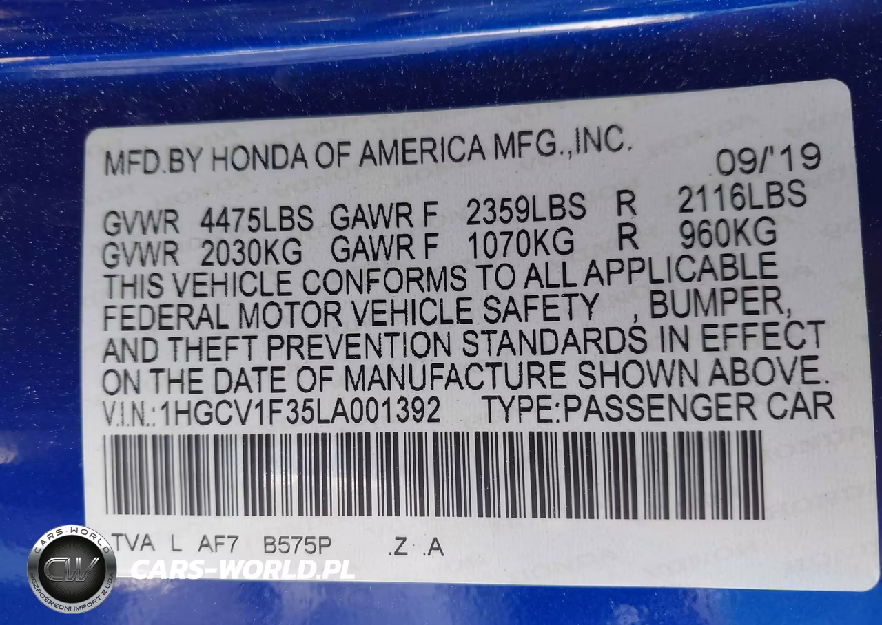 2020 Honda Accord Sport VIN:1HGCV1F35LA001392 - 9