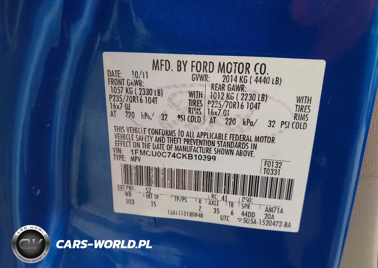 2012 Ford Escape Xls VIN:1FMCU0C74CKB10399 - 9