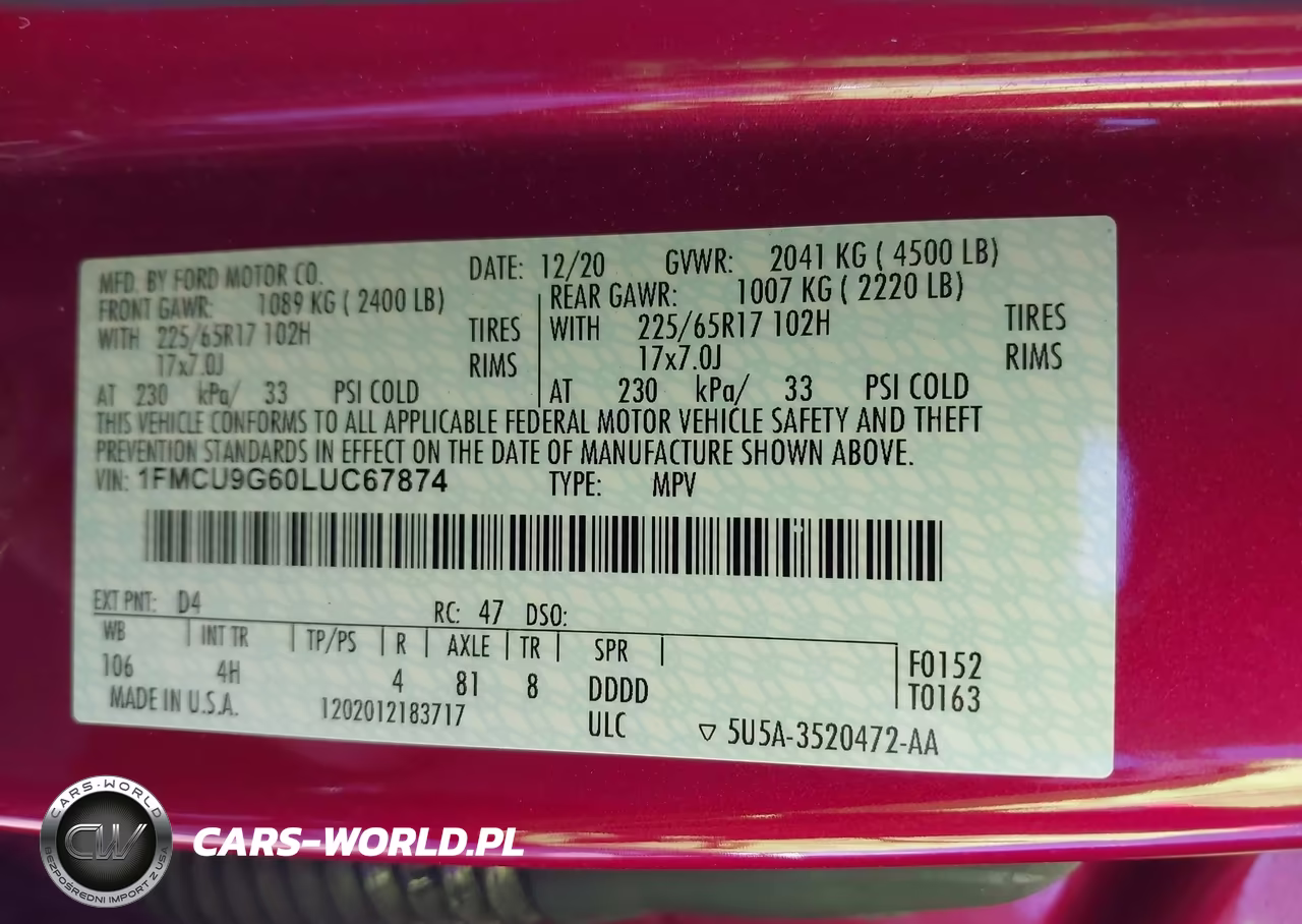 2020 Ford Escape Se VIN:1FMCU9G60LUC67874 - 9