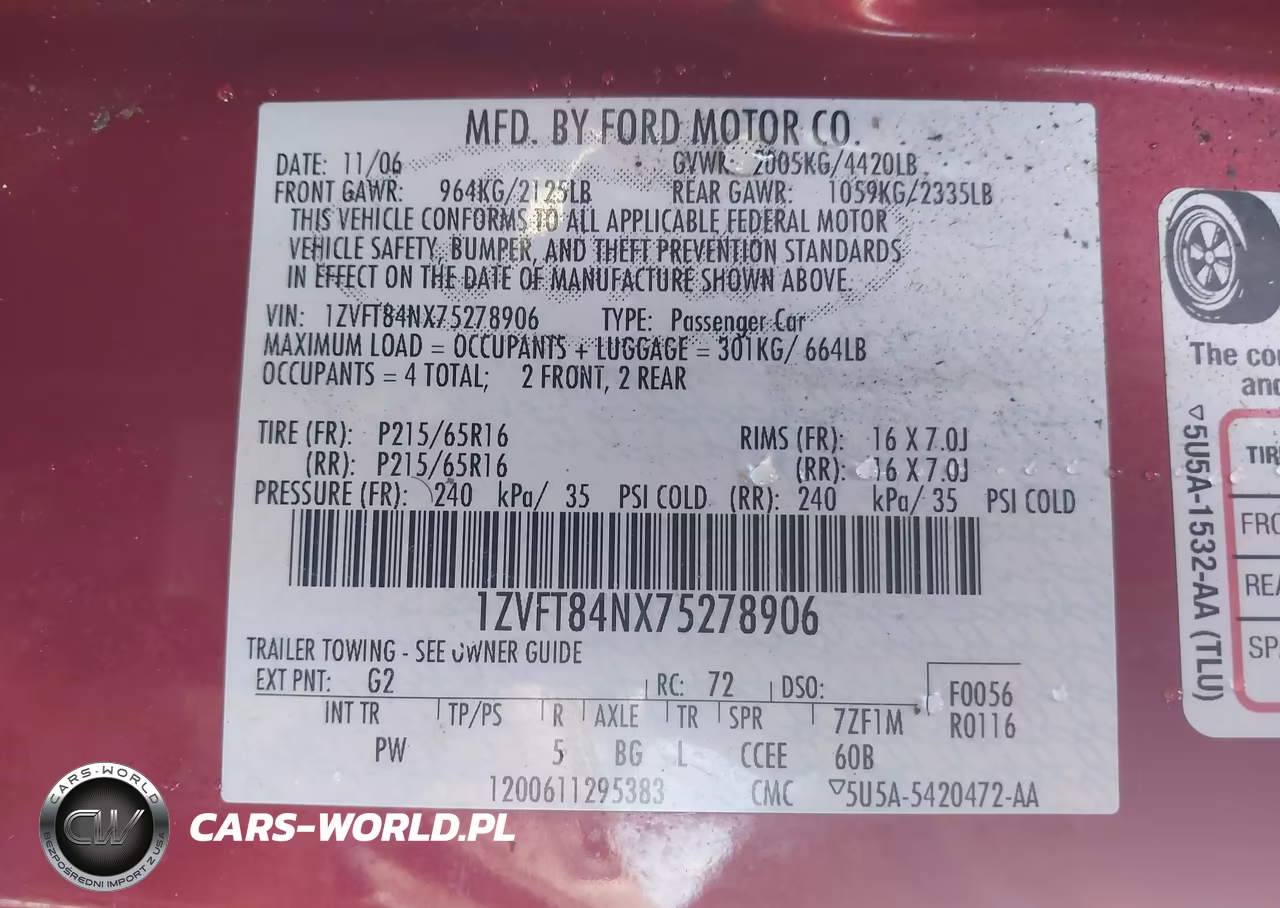 2007 Ford Mustang V6 Deluxe-V6 Premium VIN:1ZVFT84NX75278906 - 9