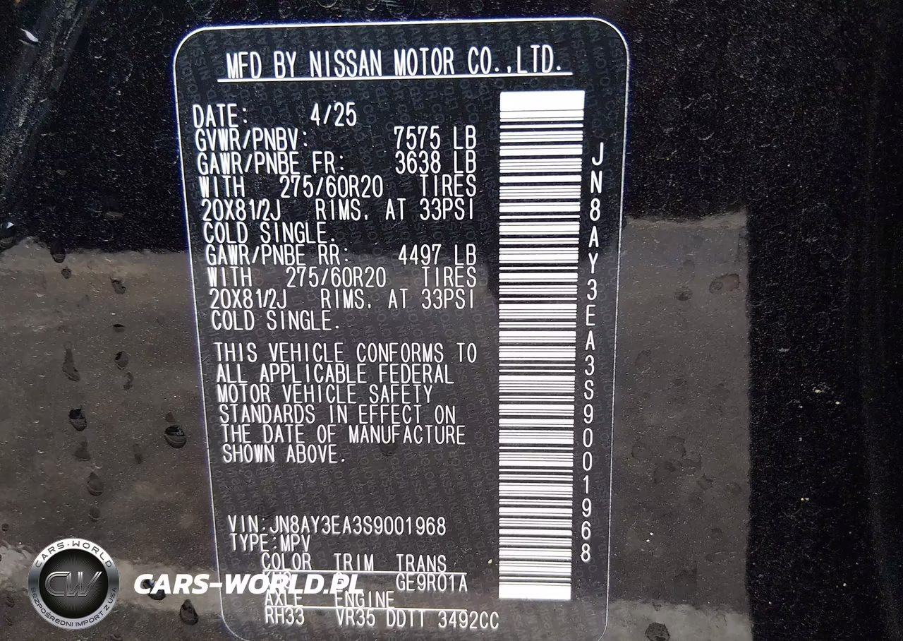 2025 Nissan Armada Platinum 2Wd VIN:JN8AY3EA3S9001968 - 9