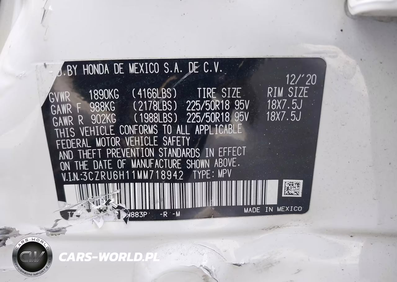 2021 Honda Hr-V Awd Sport VIN:3CZRU6H11MM718942 - 9