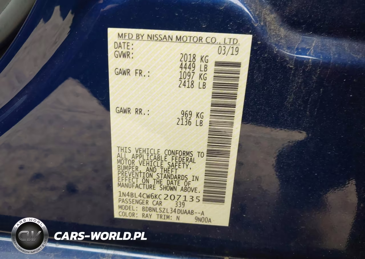 2019 Nissan Altima 2.5 Sr VIN:1N4BL4CW6KC207135 - 9