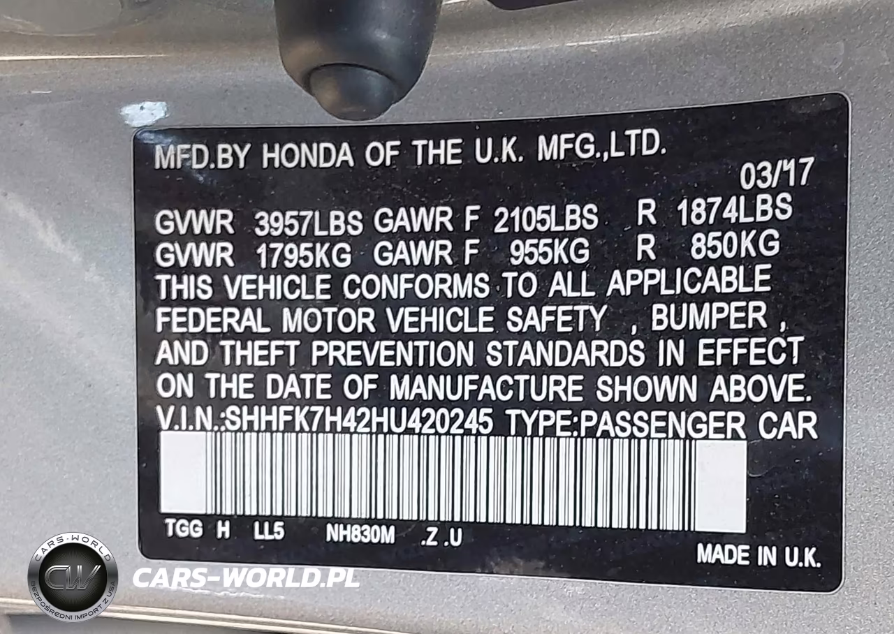 2017 Honda Civic Sport VIN:SHHFK7H42HU420245 - 9