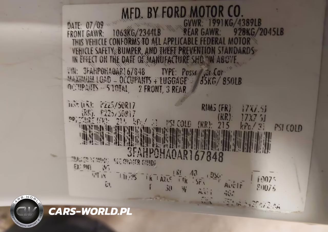 2010 Ford Fusion Se VIN:3FAHP0HA0AR167848 - 9