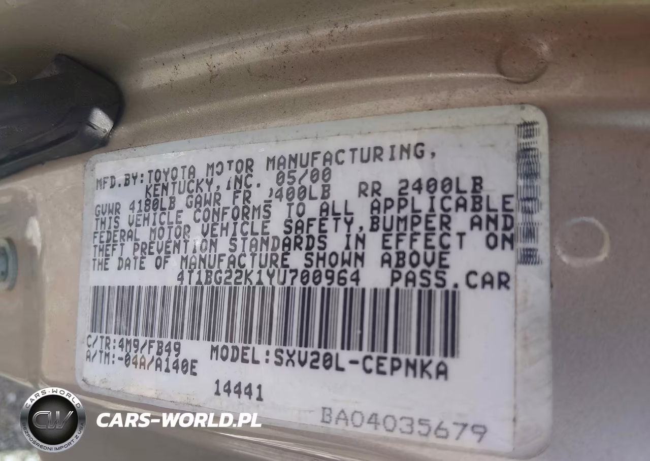 2000 Toyota Camry Le VIN:4T1BG22K1YU700964 - 9