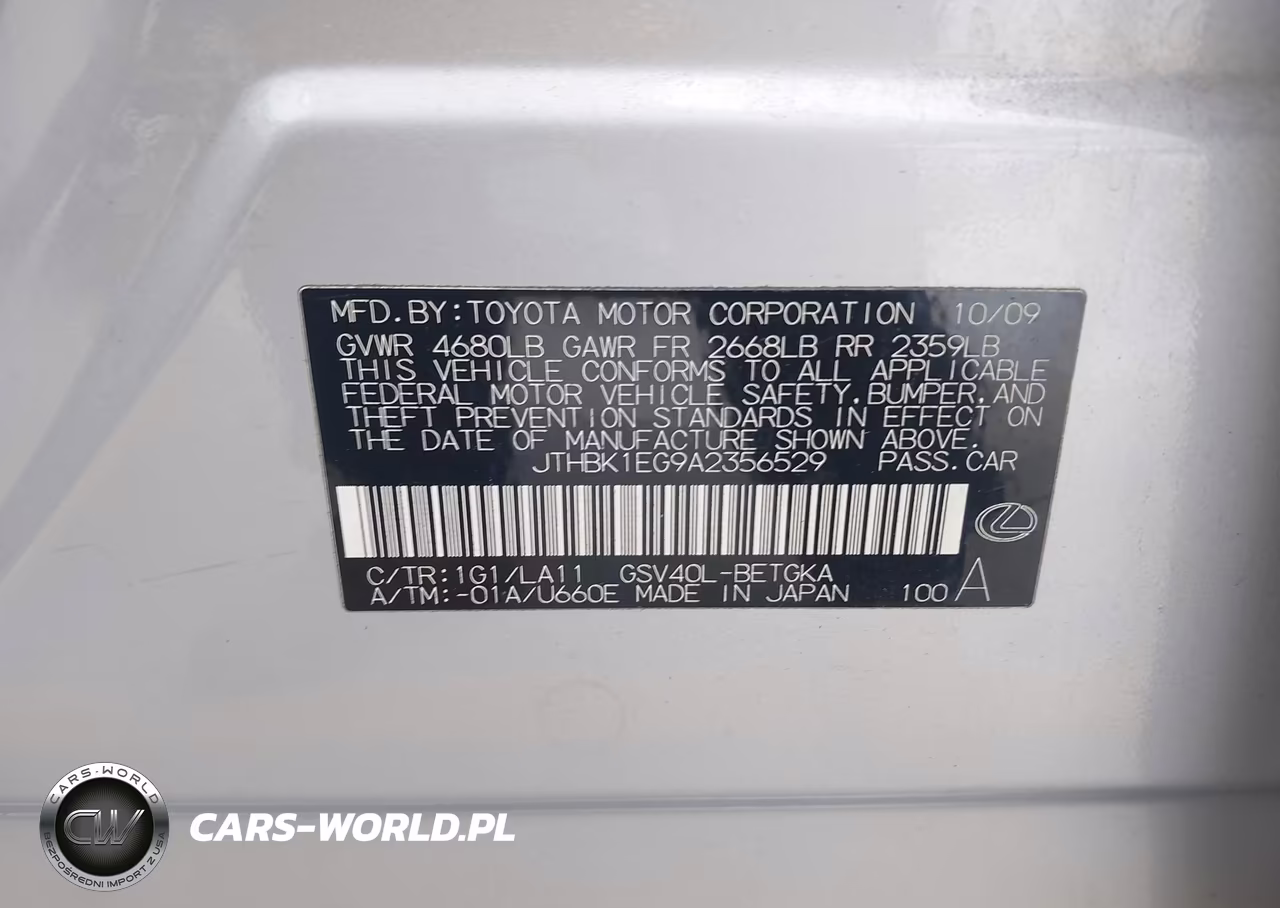 2010 Lexus Es 350 VIN:JTHBK1EG9A2356529 - 9
