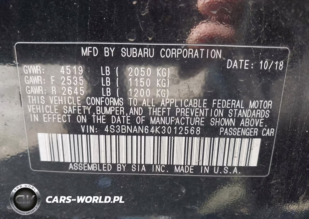 2019 Subaru Legacy 2.5I Limited VIN:4S3BNAN64K3012568 - 9