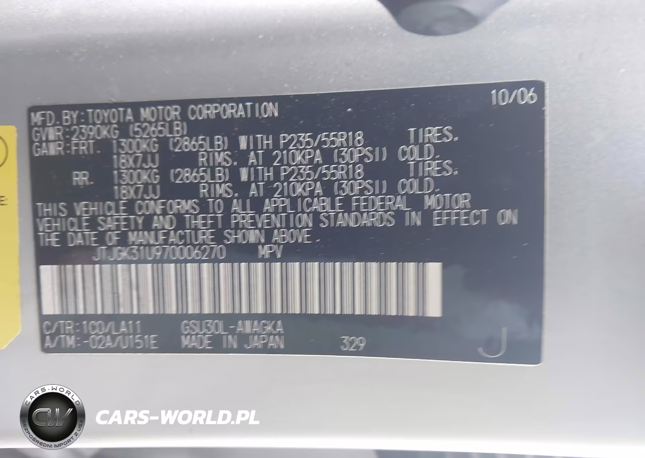 2007 Lexus Rx 350 VIN:JTJGK31U970006270 - 9