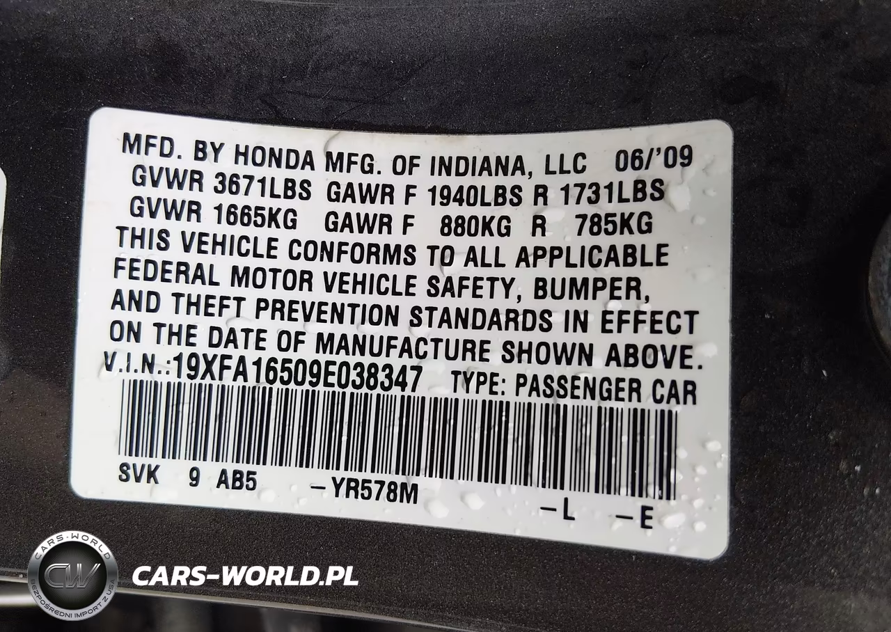 2009 Honda Civic Lx VIN:19XFA16509E038347 - 9