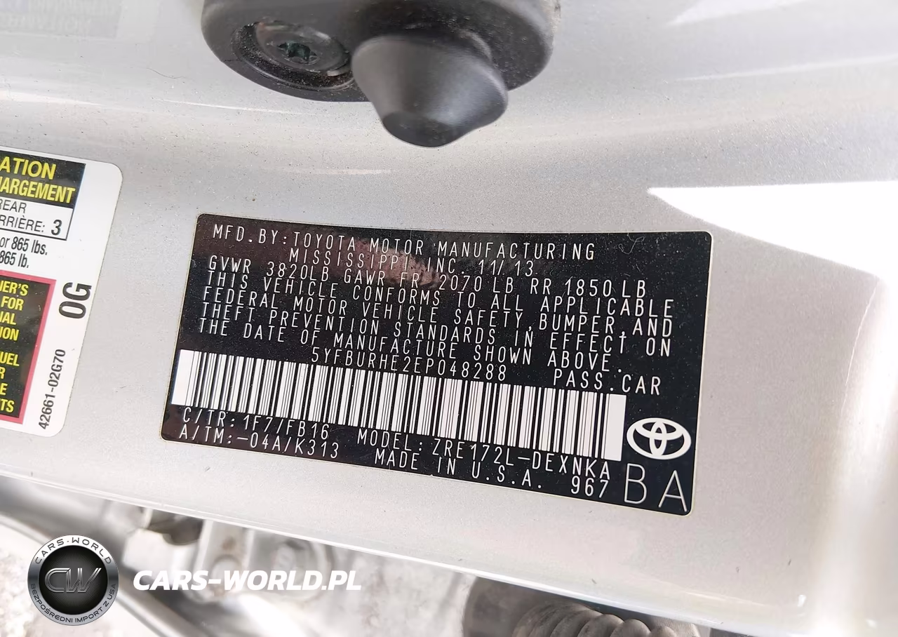 2014 Toyota Corolla Le Plus VIN:5YFBURHE2EP048288 - 9