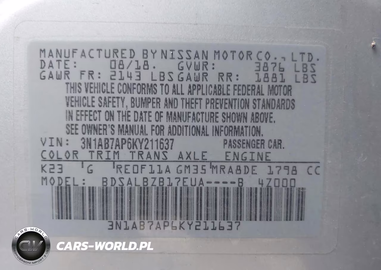 2019 Nissan Sentra S VIN:3N1AB7AP6KY211637 - 9