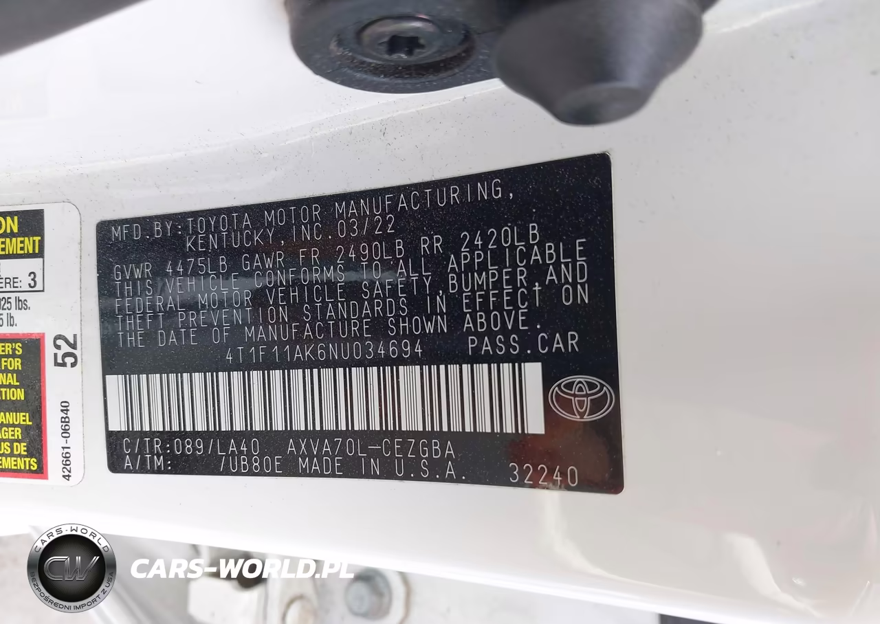 2022 Toyota Camry Xle VIN:4T1F11AK6NU034694 - 9