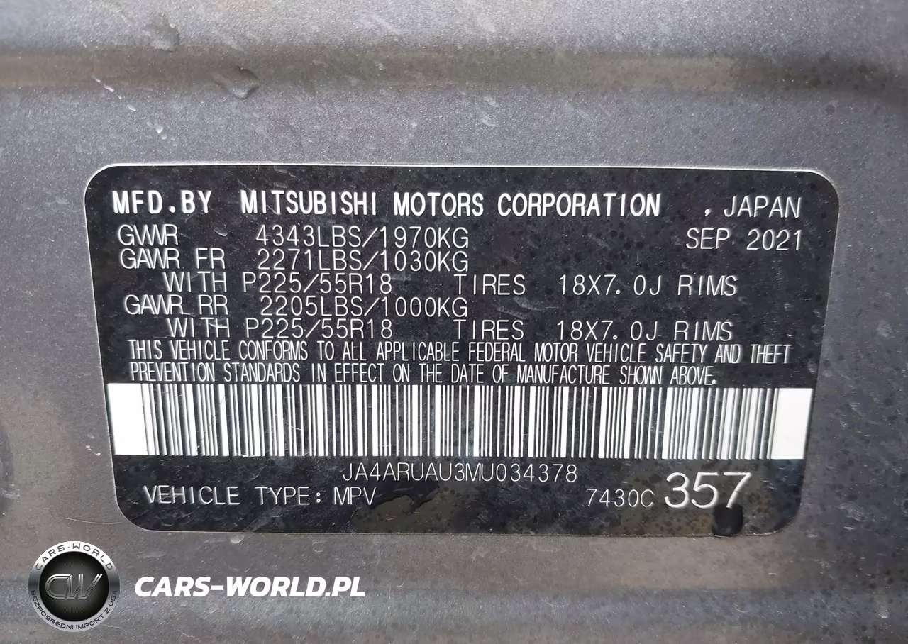 2021 Mitsubishi Outlander Sport 2.0 Be Awc-2.0 Es Awc-2.0 Le Awc-2.0 Se Awc VIN:JA4ARUAU3MU034378 - 9