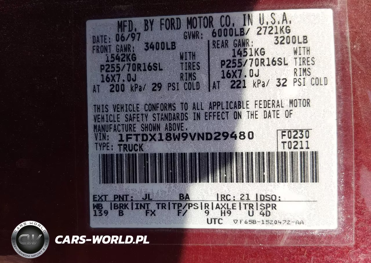 1997 Ford F-150 Lariat-Xl-Xlt VIN:1FTDX18W9VND29480 - 9