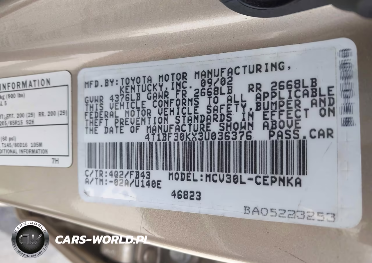 2003 Toyota Camry Le V6 VIN:4T1BF30KX3U036376 - 9