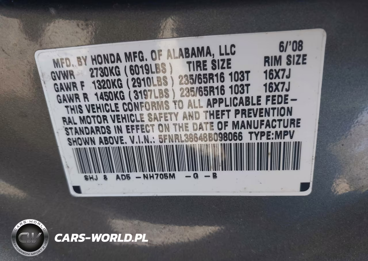 2008 Honda Odyssey Ex-L VIN:5FNRL38648B098066 - 9