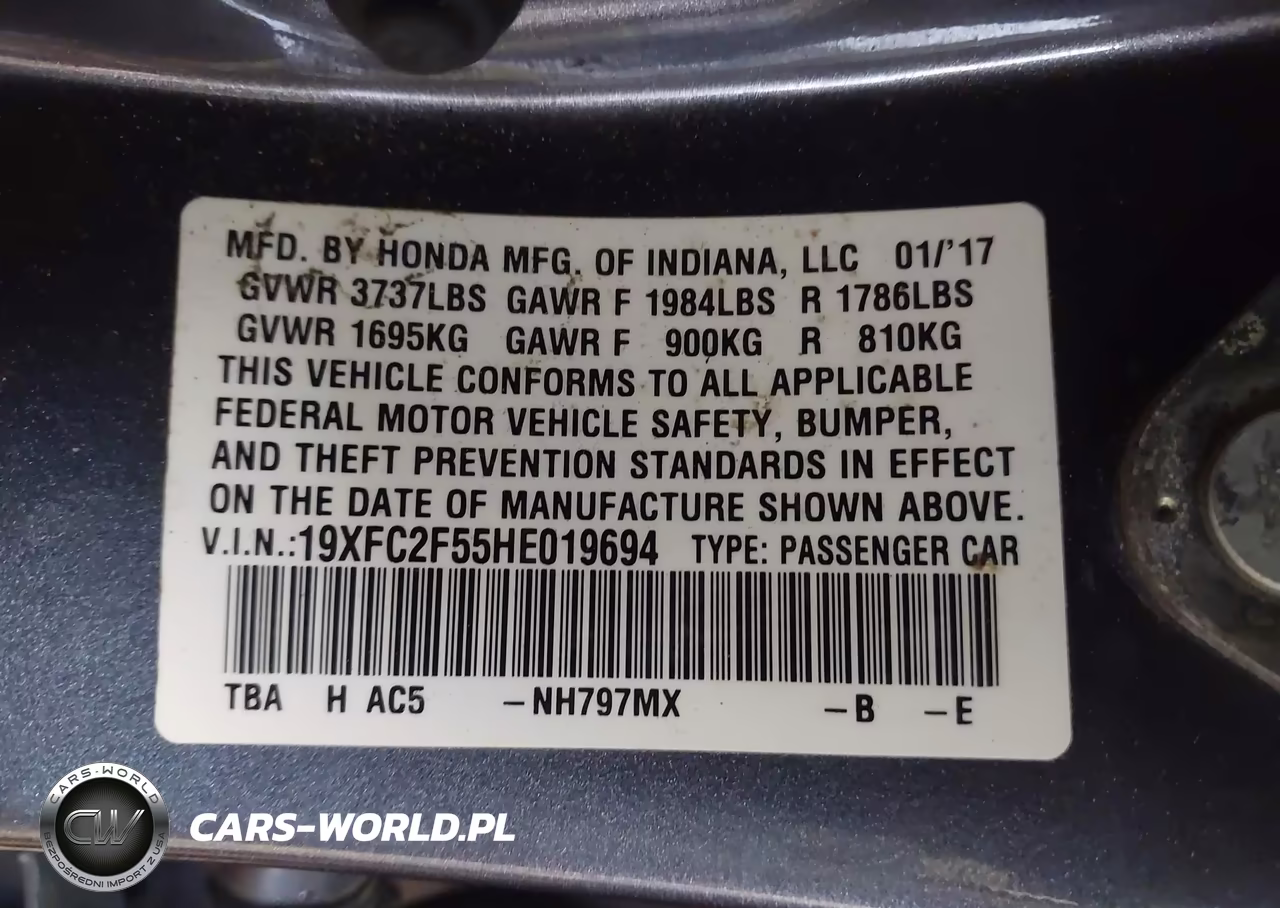 2017 Honda Civic Lx VIN:19XFC2F55HE019694 - 9