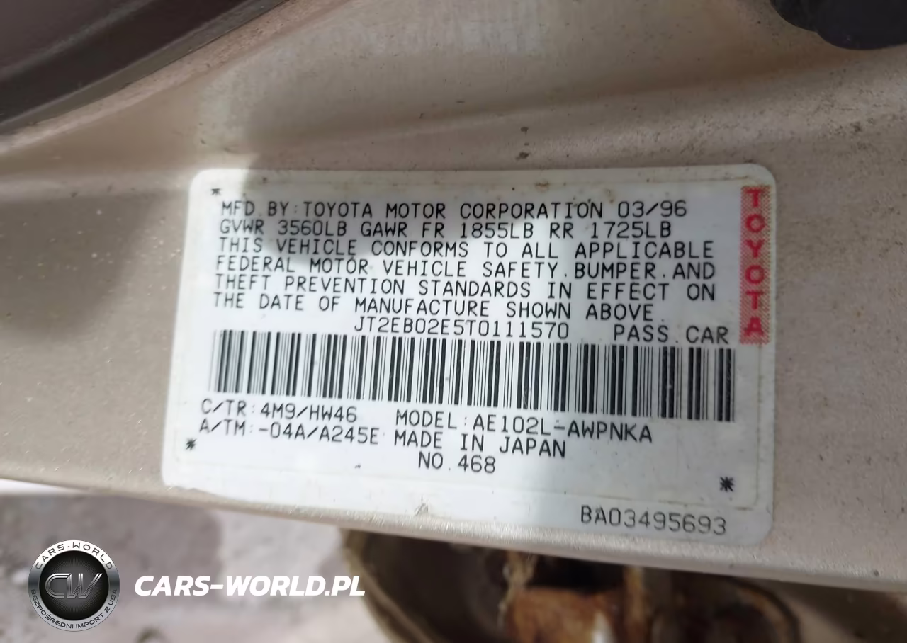 1996 Toyota Corolla Dx VIN:JT2EB02E5T0111570 - 9