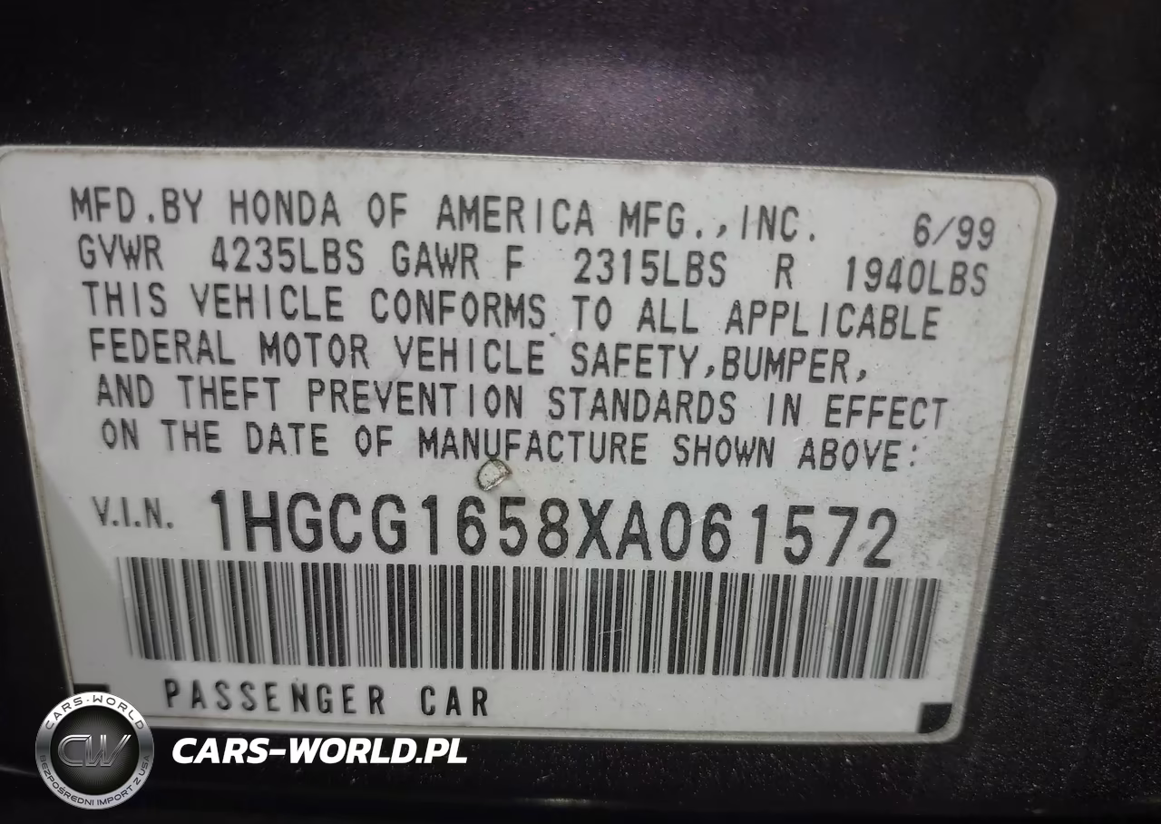 HONDA ACCORD VIN:1HGCG1658XA061572 - 9