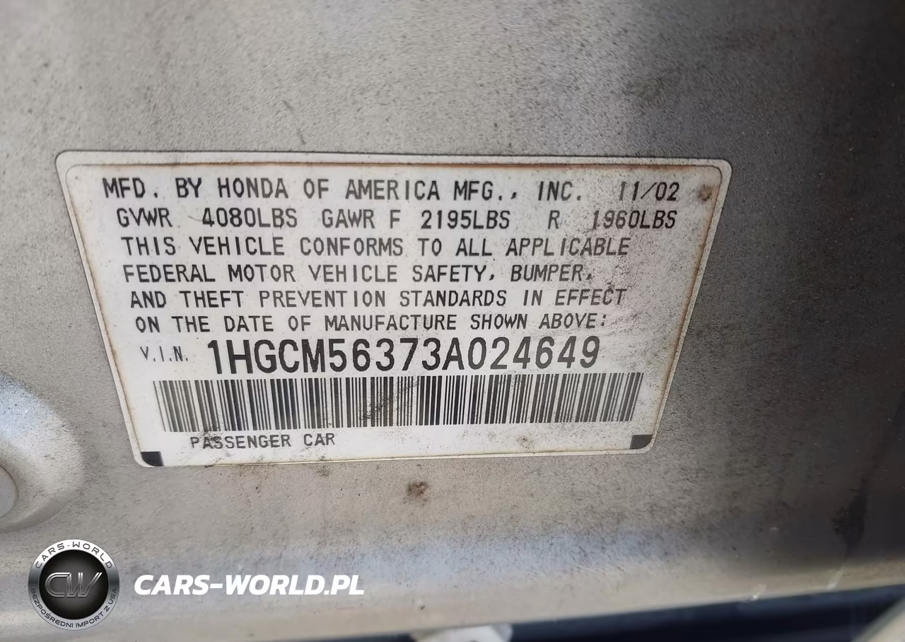 2003 Honda Accord 2.4 Lx VIN:1HGCM56373A024649 - 9