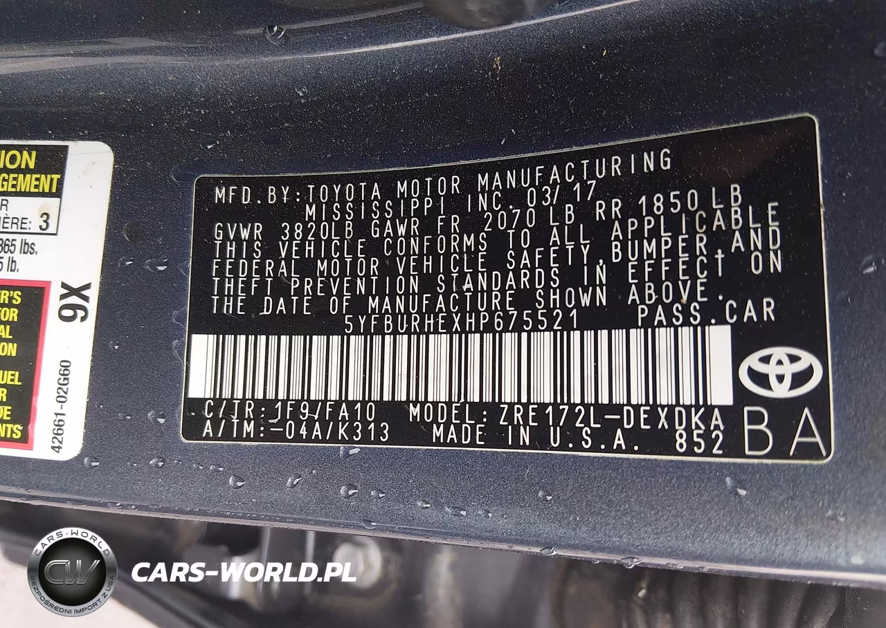 2017 Toyota Corolla L VIN:5YFBURHEXHP675521 - 9