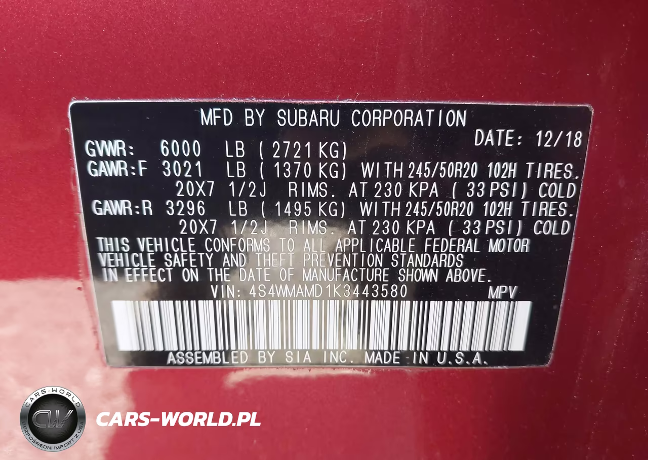 2019 Subaru Ascent Limited VIN:4S4WMAMD1K3443580 - 9