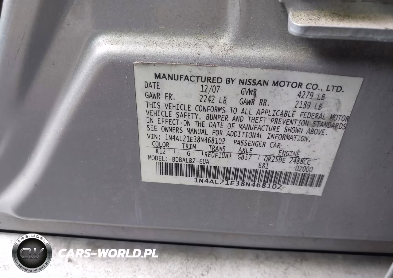 2008 Nissan Altima 2.5 S VIN:1N4AL21E38N468102 - 9