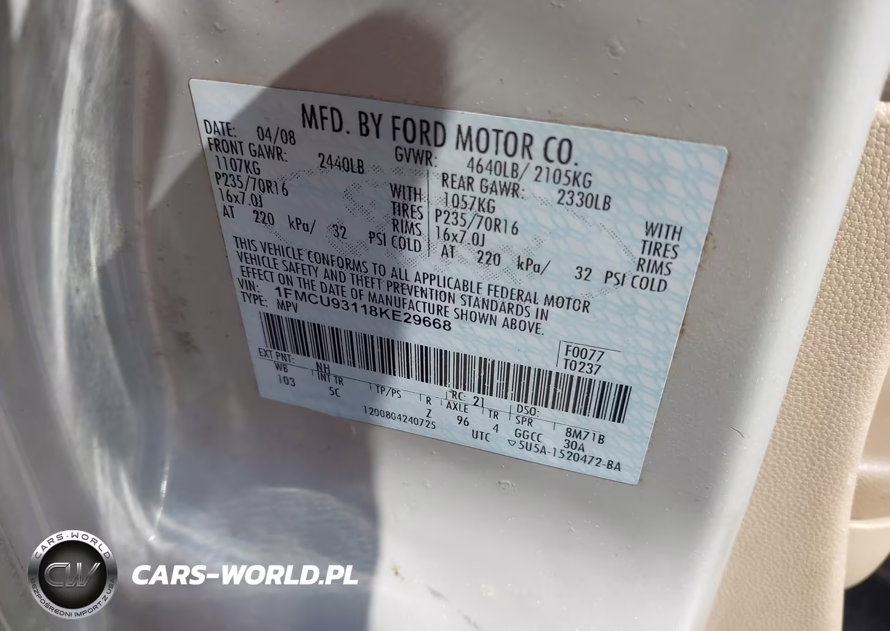 2008 Ford Escape Xlt VIN:1FMCU93118KE29668 - 9