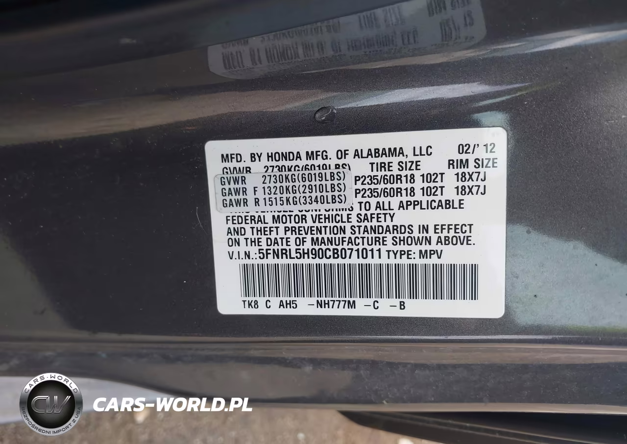 2012 Honda Odyssey Touring-Touring Elite VIN:5FNRL5H90CB071011 - 9