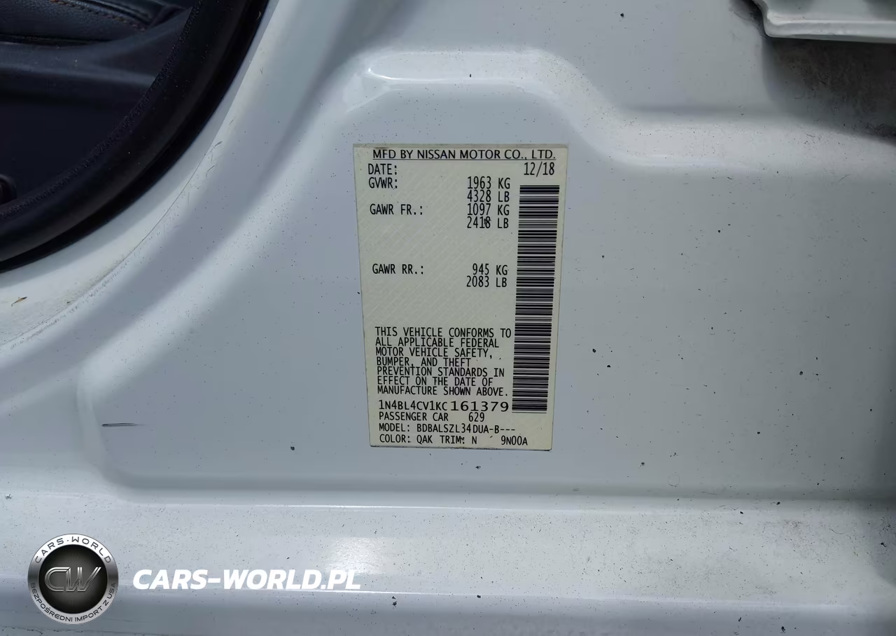 2019 Nissan Altima 2.5 Sr VIN:1N4BL4CV1KC161379 - 9